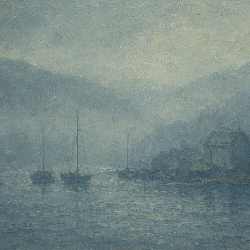 Quiet Harbor in Fog Seascape Oil Painting - View 1