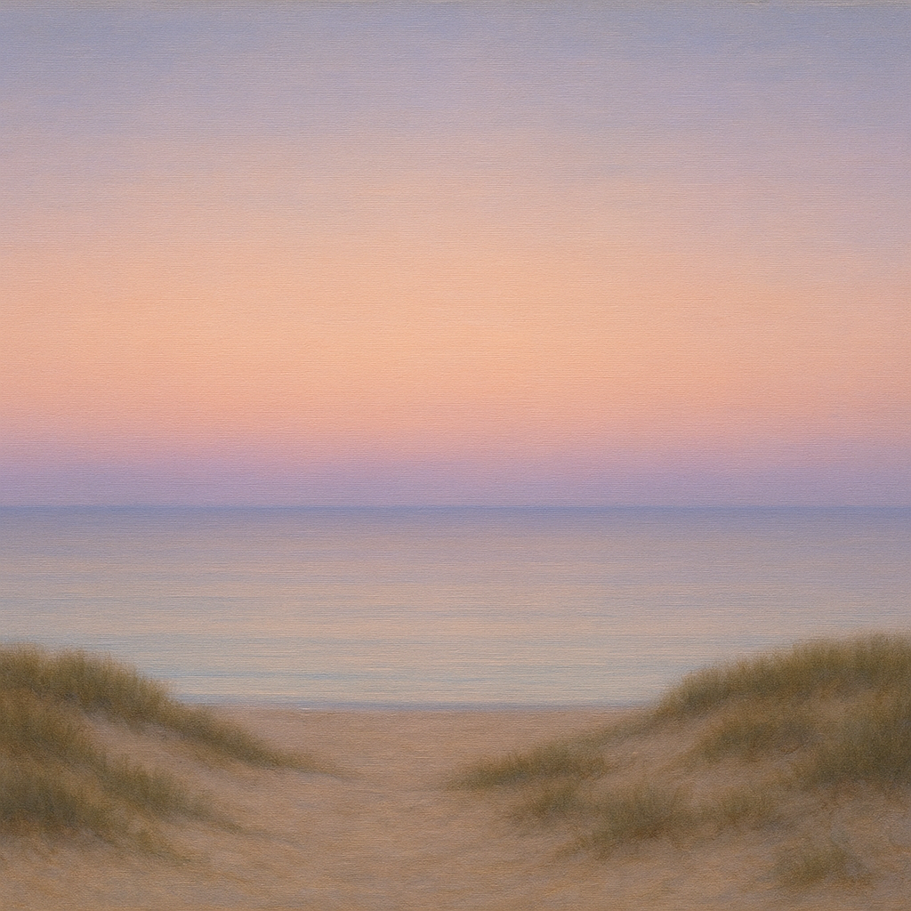 Pastel Dusk Horizon over Calm Atlantic Waters No. 11 Oil Painting 100% Hand Painted Oil on Belgian Linen Canvas, Original Fine Art Wall Decor