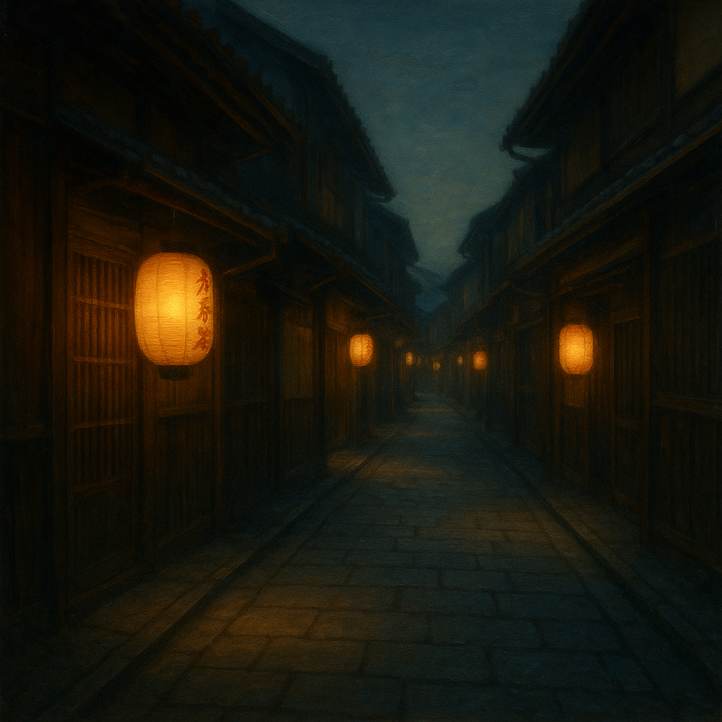Old Kyoto Gion Alley in Soft Lantern Light No. 4 Oil Painting - View 1