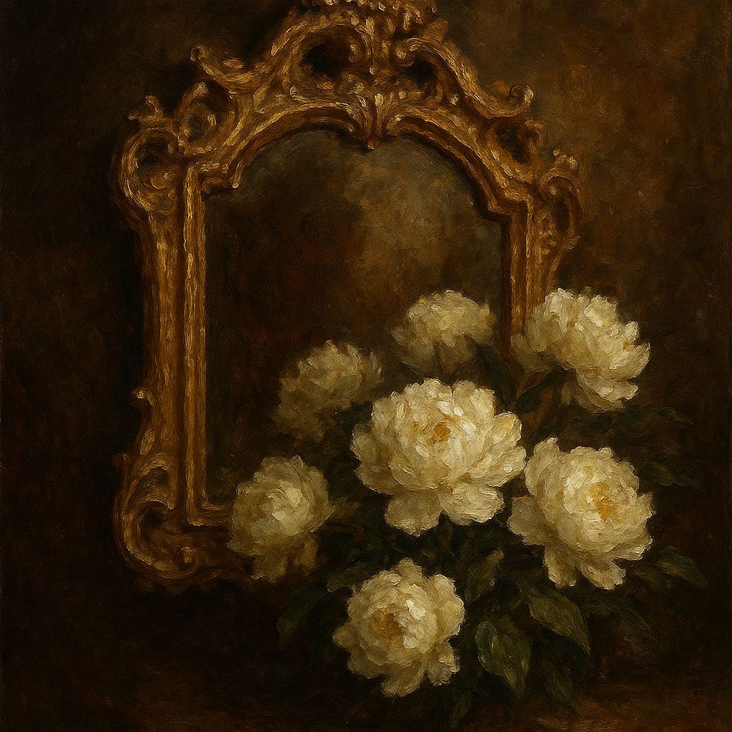 Baroque Gilded Mirror & Peonies No. 3 Oil Painting - 100% Hand-Painted Master Oil Painting