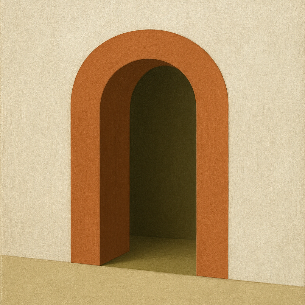 Terracotta Clay & Cream Arch No. 4 - Modern Fine Art Oil Painting - View 1