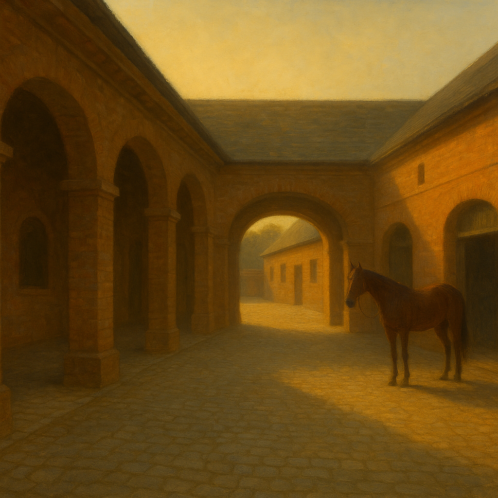 Equestrian Stable Courtyard in Late Afternoon No. 8 Oil Painting - View 1