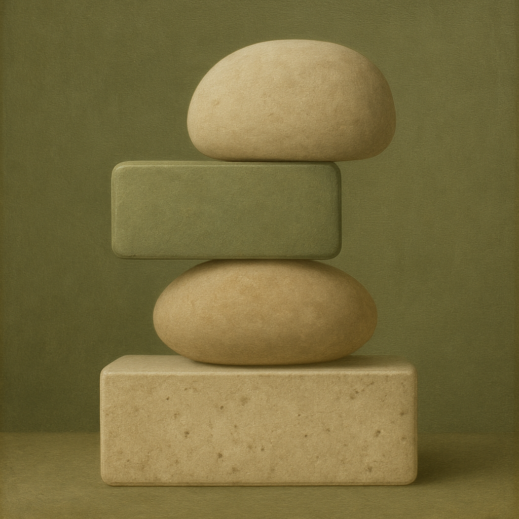 Muted Olive & Sandstone Geometric Balance No. 26 Oil Painting - View 1