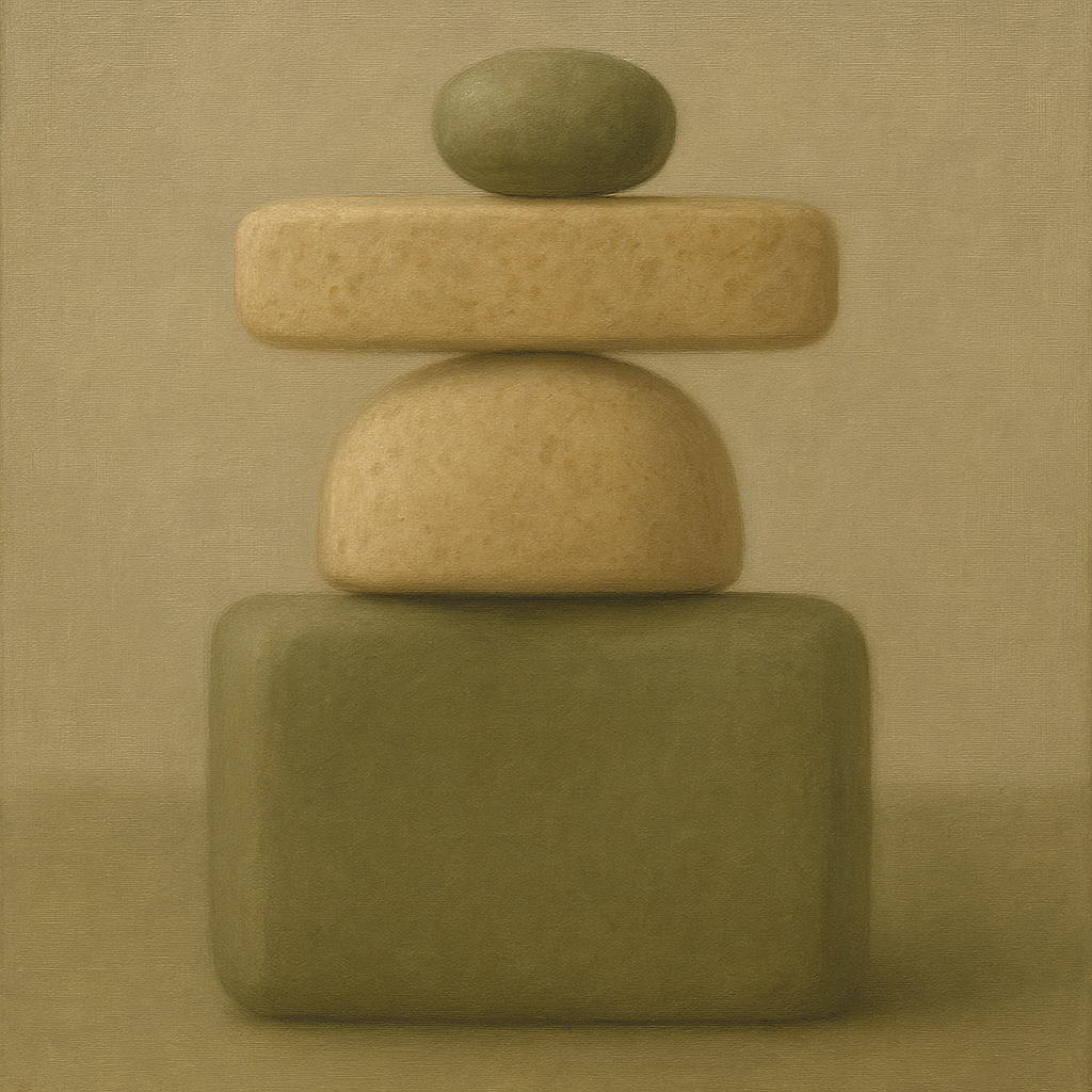 Muted Olive & Sandstone Geometric Balance No. 6 Oil Painting - View 1