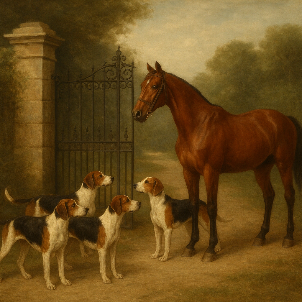 Hunting Hounds & Thoroughbred by Estate Gate No. 15 Oil Painting - View 1