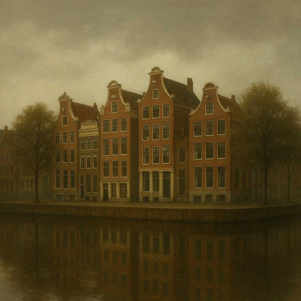 Amsterdam Canal Houses Under Overcast Sky No. 29 Oil Painting - View 1