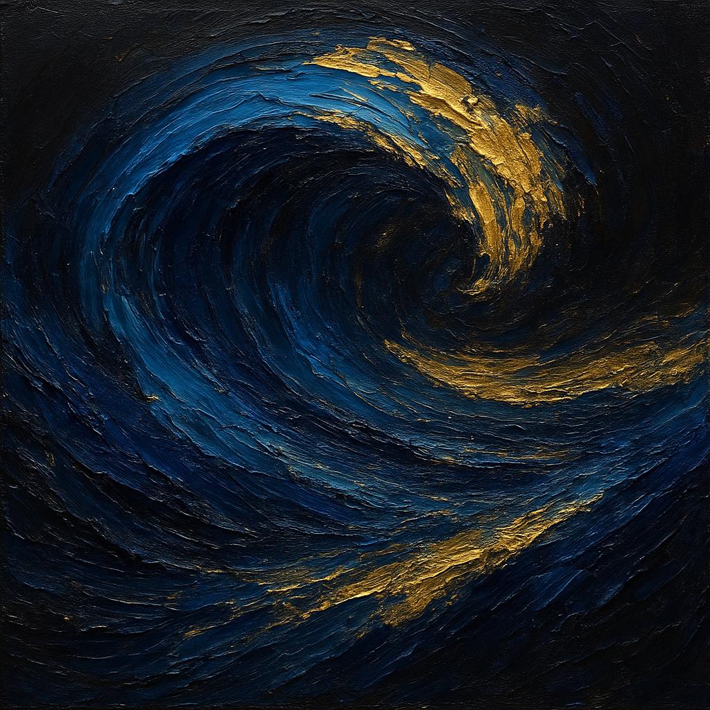 Imperial Sapphire & Midnight Wave No. 2 Oil Painting - 100% Hand-Painted Master Oil Painting