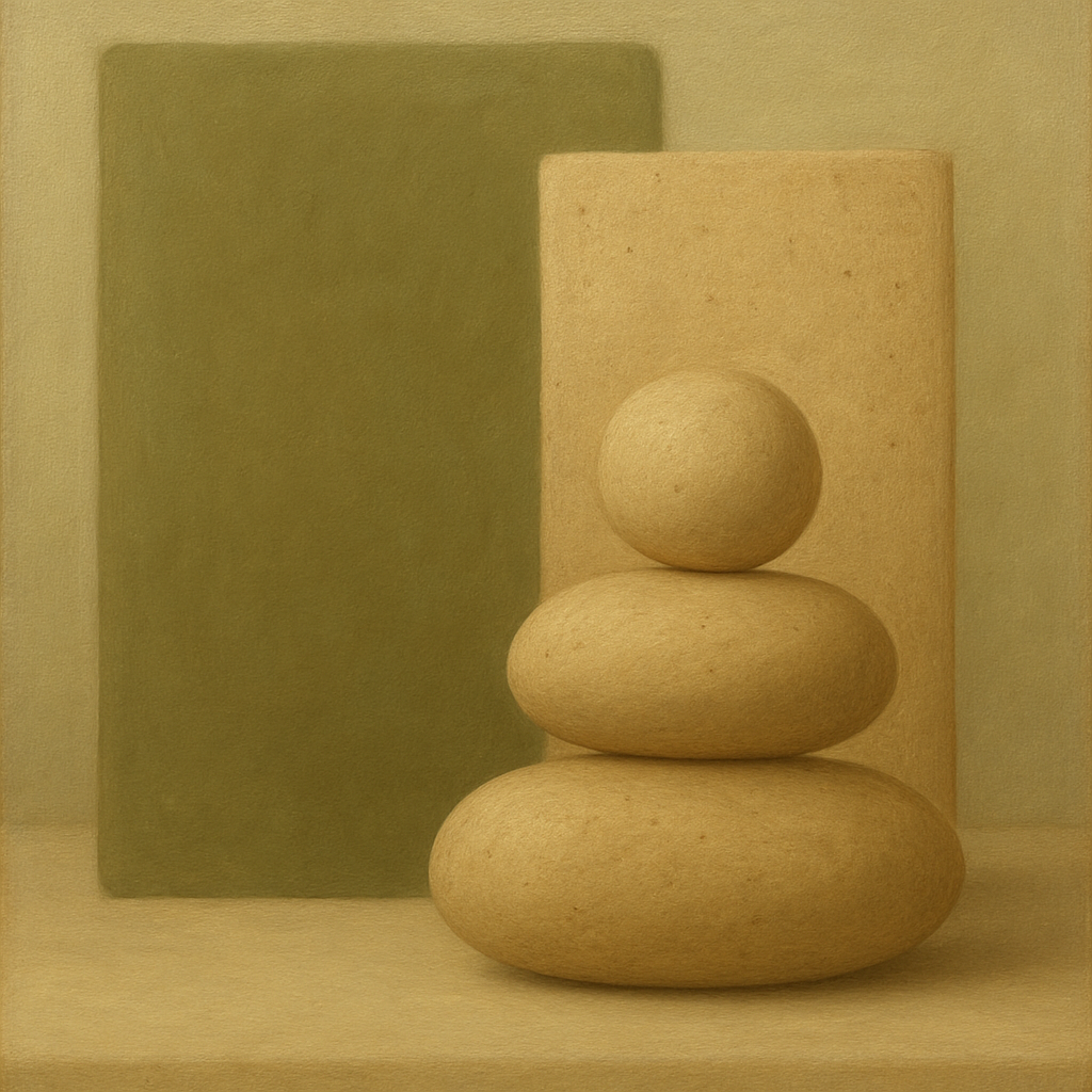Muted Olive & Sandstone Geometric Balance No. 30 Oil Painting - View 1