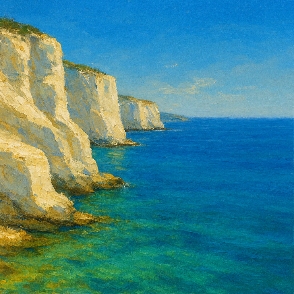 Mediterranean White Cliffs & Azure Horizon No. 6 Fine Art Oil Painting - View 1