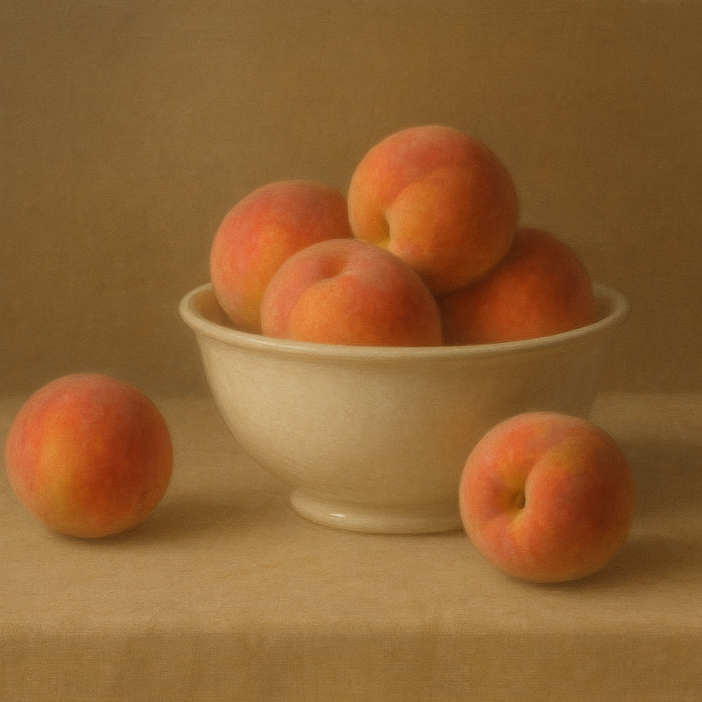 Heirloom Peaches & White Ceramic Bowl No. 2 Oil Painting 100% Hand Painted Oil on Belgian Linen Canvas, Original Fine Art Wall Decor