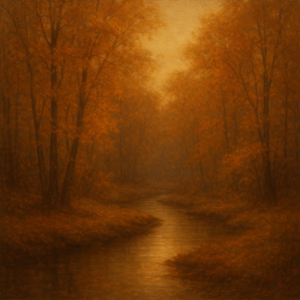Secluded Woodland Brook in Autumn Glow No. 9 Oil Painting - View 1