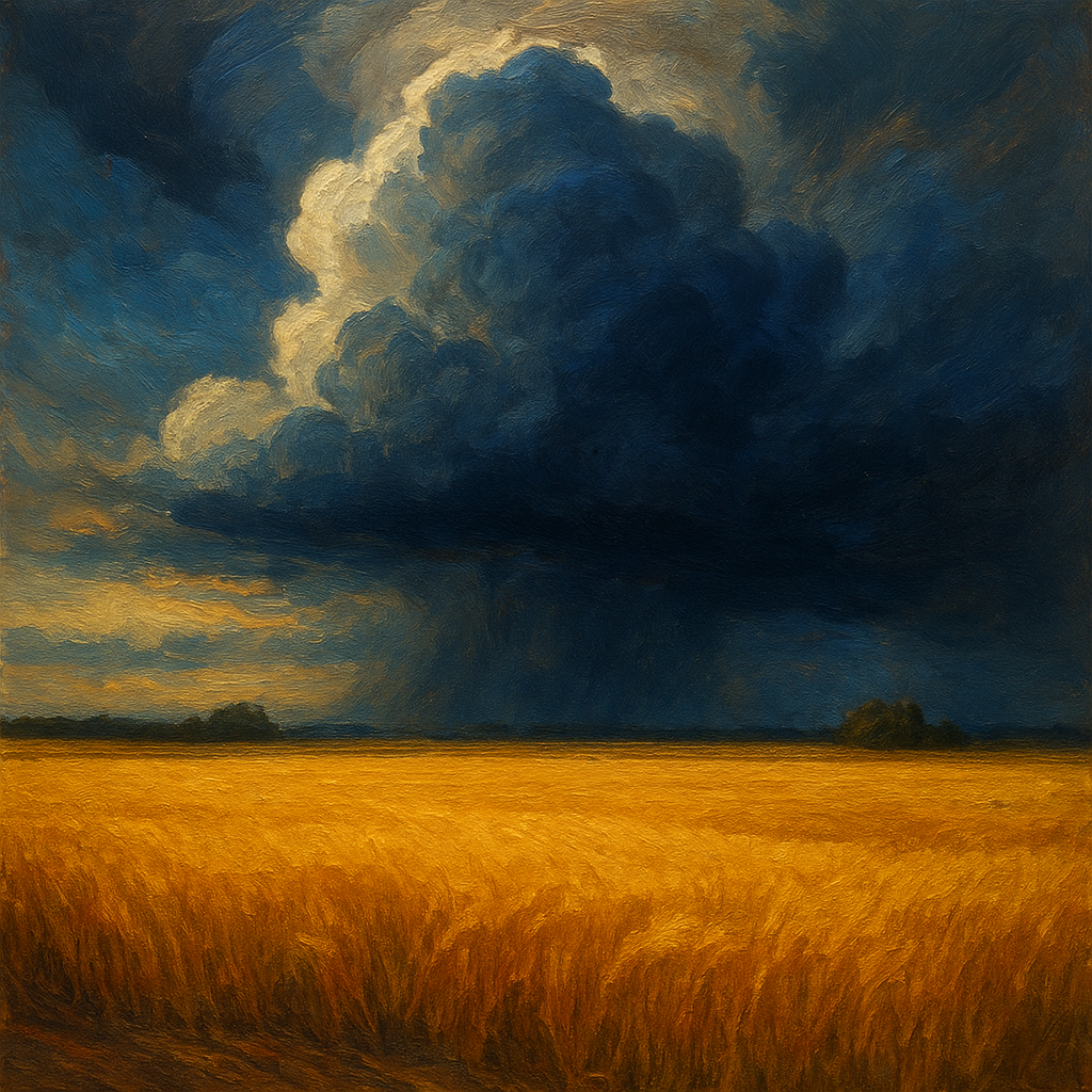Harvest Wheatfield under Dramatic Thunderhead Sky Fine Art Oil Painting - View 1