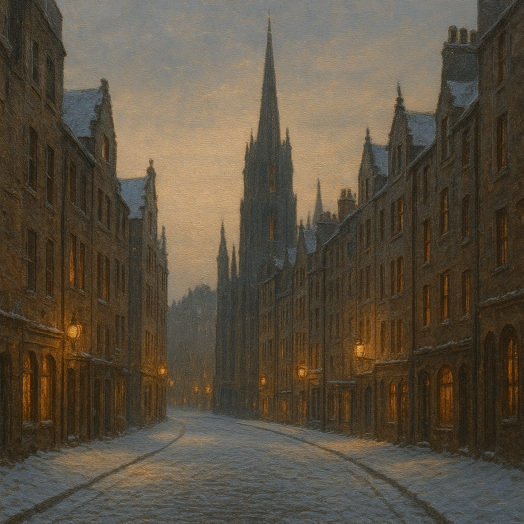 Edinburgh Old Town Royal Mile in Snow Oil Painting - View 1