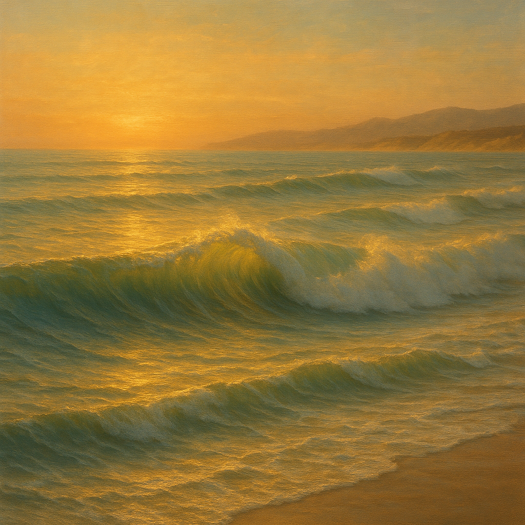 Golden Hour Sunlight on Ocean Swells No. 9 Oil Painting 100% Hand Painted Oil on Belgian Linen Canvas, Original Fine Art Wall Decor