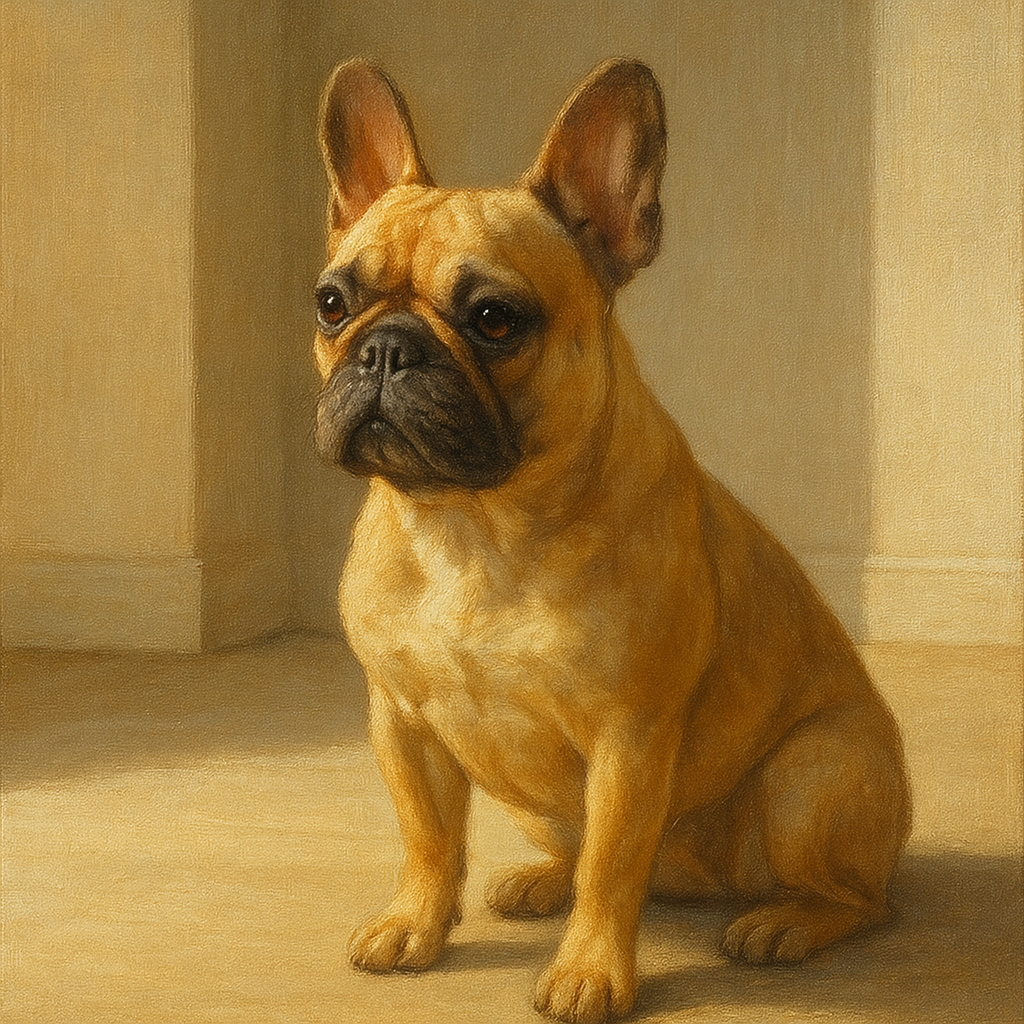 French Bulldog in Sunlit Minimalist Studio No. 7 Fine Art Oil Painting - View 1