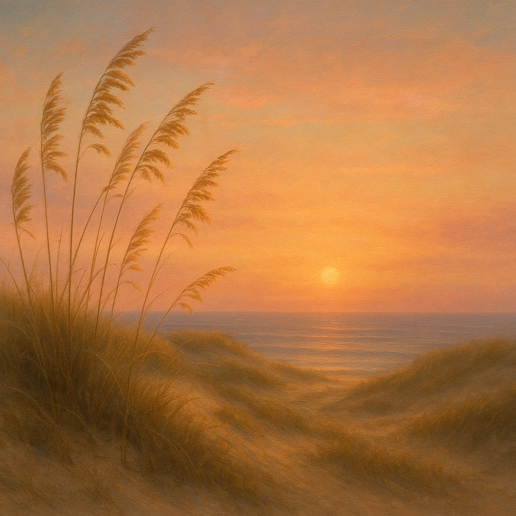 Sea Oats on Rolling Coastal Dunes at Sunset No. 2 Oil Painting 100% Hand Painted Oil on Belgian Linen Canvas, Original Fine Art Wall Decor