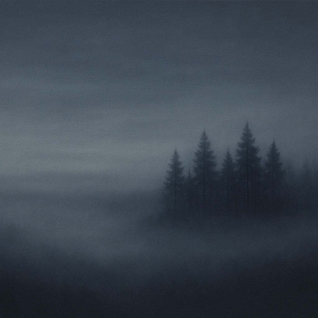 Dusk over Silent Pine Ridgeline in Charcoal Fog No. 24 Oil Painting 100% Hand Painted Oil on Belgian Linen Canvas, Original Fine Art Wall Decor