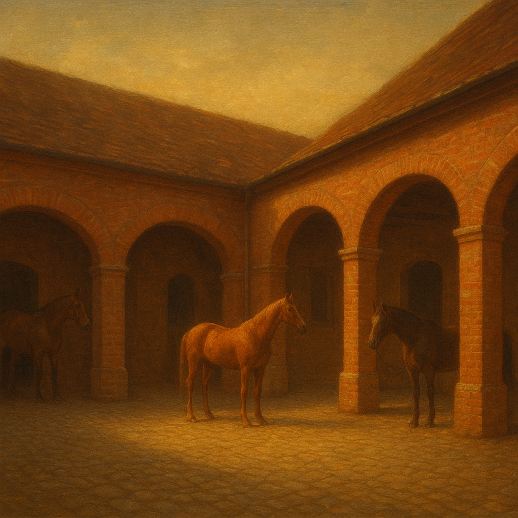 Equestrian Stable Courtyard in Late Afternoon No. 9 Oil Painting - View 1