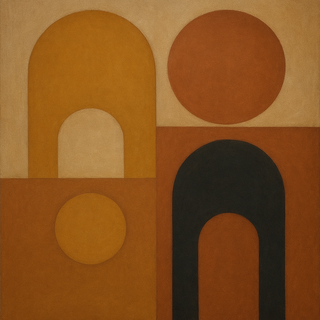Arch & Circle Equilibrium in Warm Earth Tones No. 8 Oil Painting 100% Hand Painted Oil on Belgian Linen Canvas, Original Fine Art Wall Decor