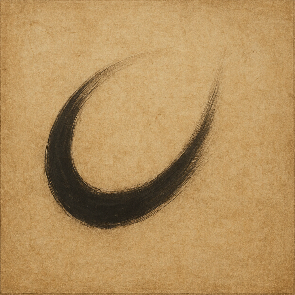 Aged Rice Paper & Charcoal Calligraphic Balance No. 13 Oil Painting - View 1
