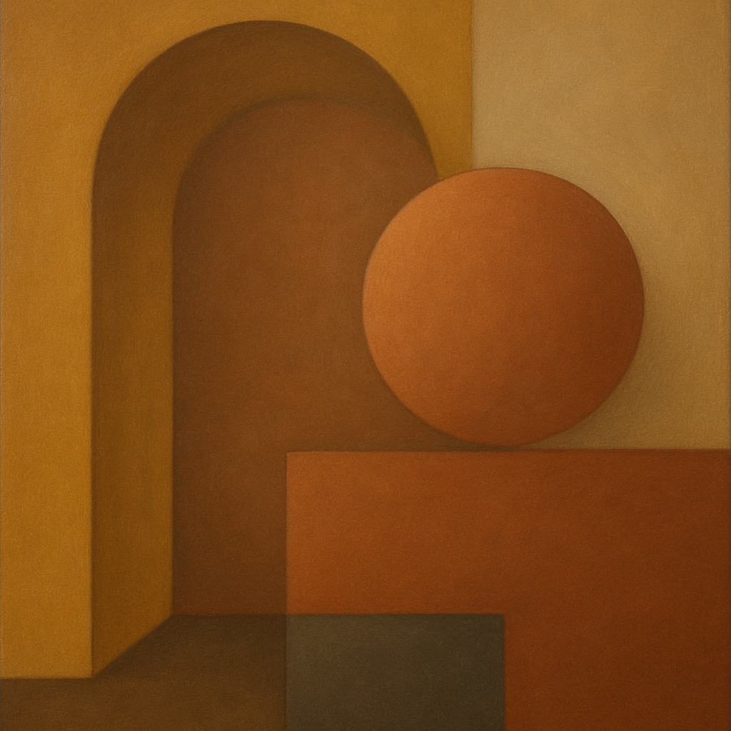 Arch & Circle Equilibrium in Warm Earth Tones No. 21 Oil Painting 100% Hand Painted Oil on Belgian Linen Canvas, Original Fine Art Wall Decor