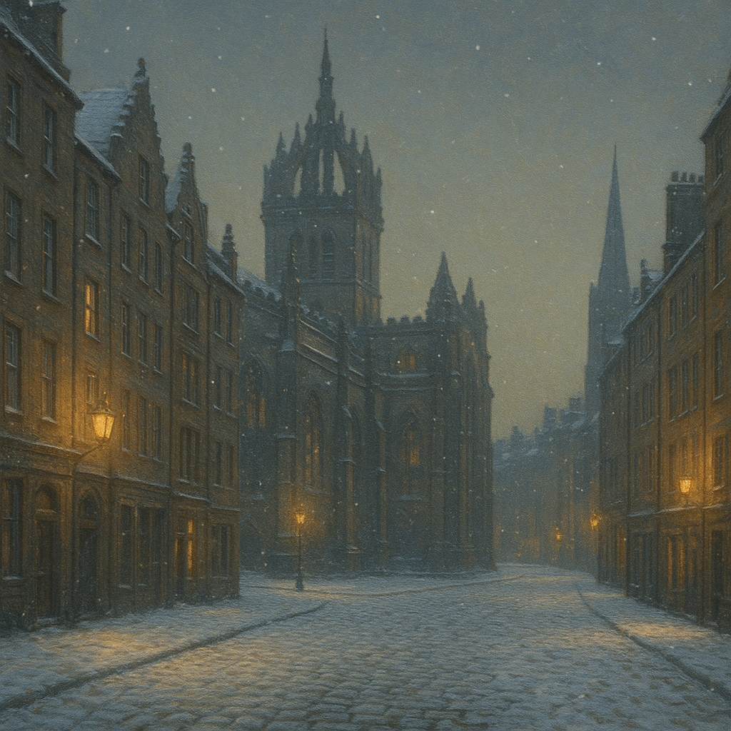 Edinburgh Old Town Royal Mile in Snow No. 13 Oil Painting 100% Hand Painted Oil on Belgian Linen Canvas, Original Fine Art Wall Decor