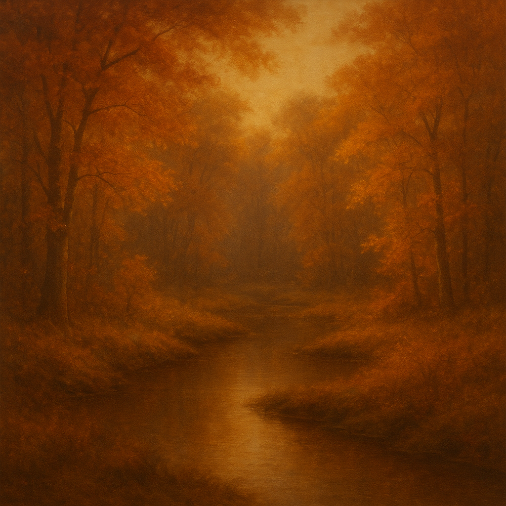 Secluded Woodland Brook in Autumn Glow No. 7 Oil Painting - View 1