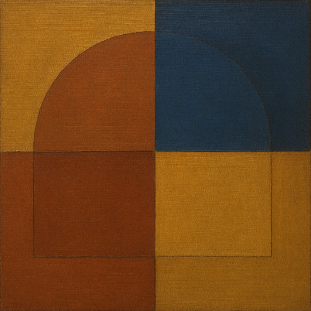Bauhaus Quadrant Harmony in Primary Earth Tones No. 23 Oil Painting 100% Hand Painted Oil on Belgian Linen Canvas, Original Fine Art Wall Decor