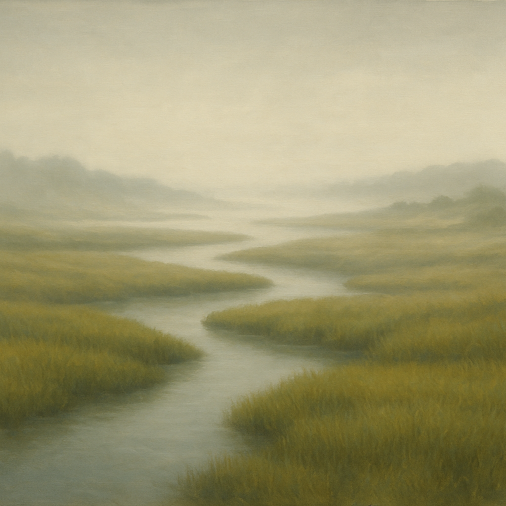 Morning Fog over Cape Cod Tidal Marsh No. 4 Oil Painting - View 1
