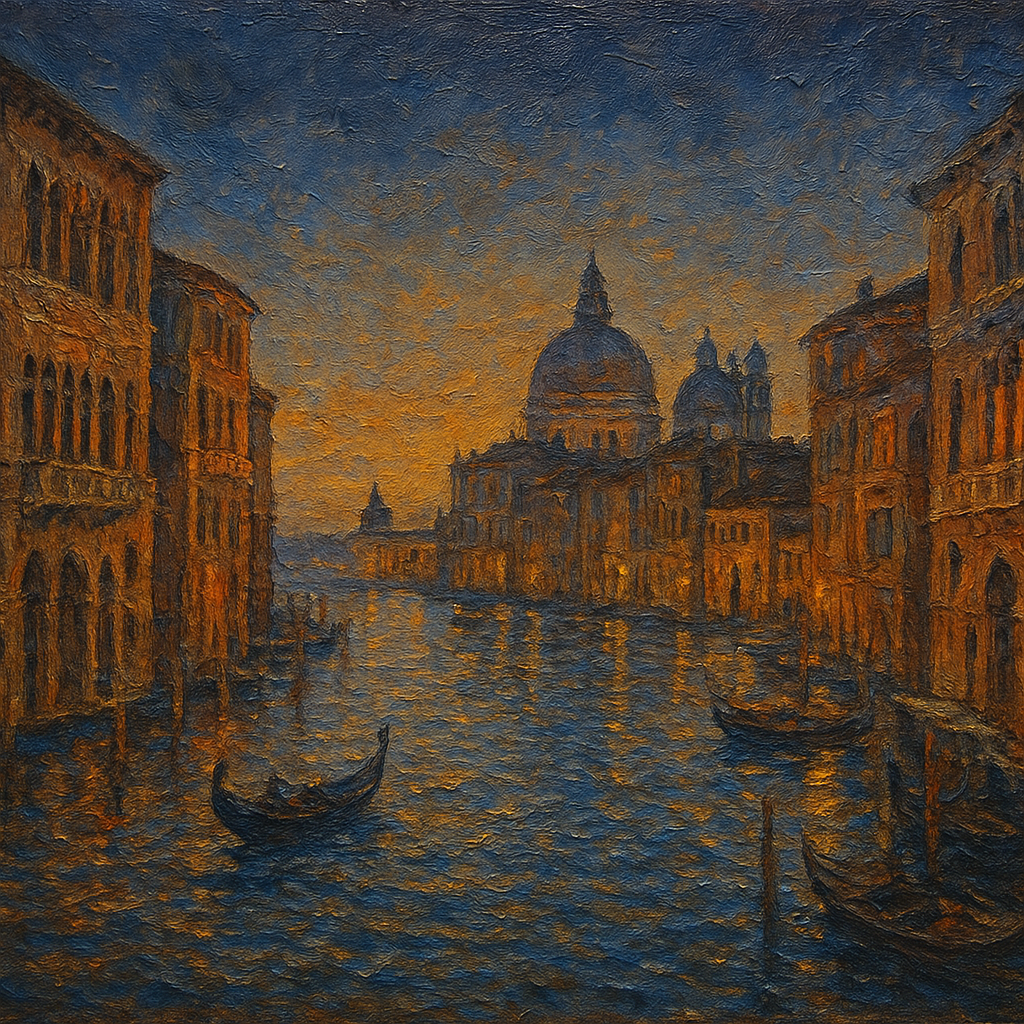 Vintage Venetian Grand Canal at Twilight No. 5 Oil Painting - 100% Hand-Painted Master Oil Painting