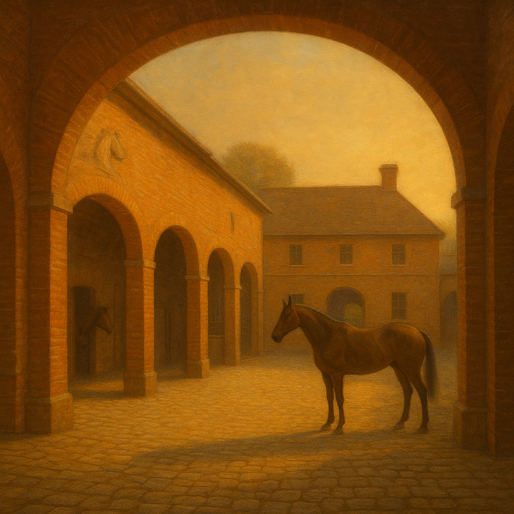 Equestrian Stable Courtyard in Late Afternoon No. 15 Oil Painting - View 1