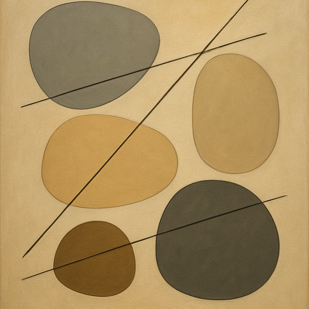 Organic Pebble Contours & Slanted Lines No. 23 Oil Painting - View 1