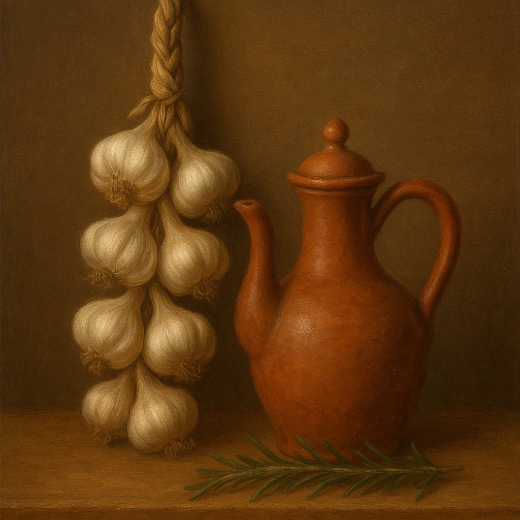 Tuscan Garlic Braid & Terracotta Cruet No. 10 Oil Painting - View 1