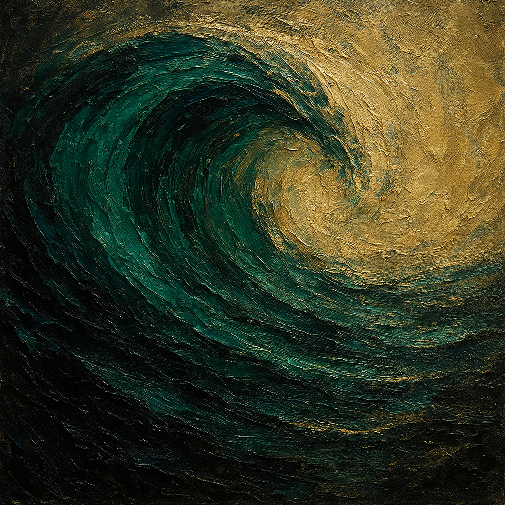 Deep Emerald & Obsidian Swell No. 4 Oil Painting - 100% Hand-Painted Master Oil Painting