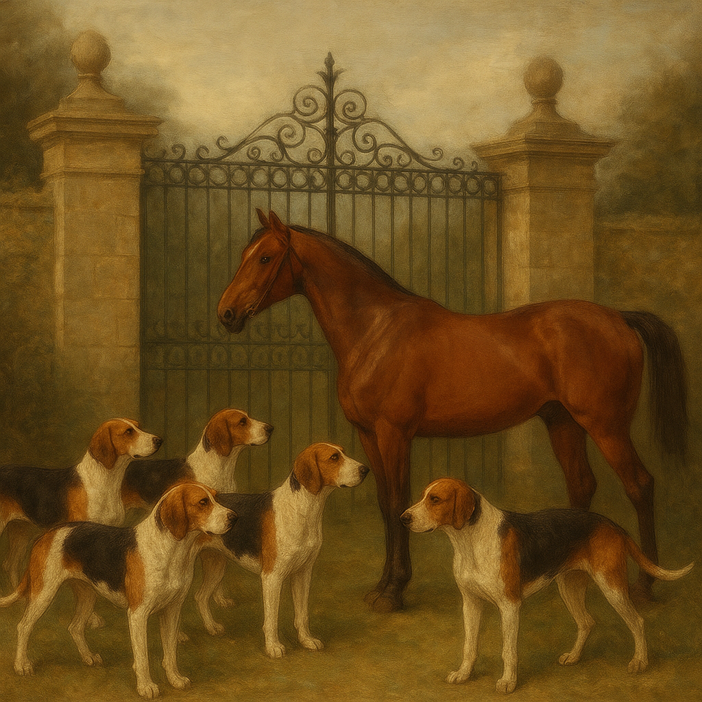 Hunting Hounds & Thoroughbred by Estate Gate No. 3 Oil Painting - View 1