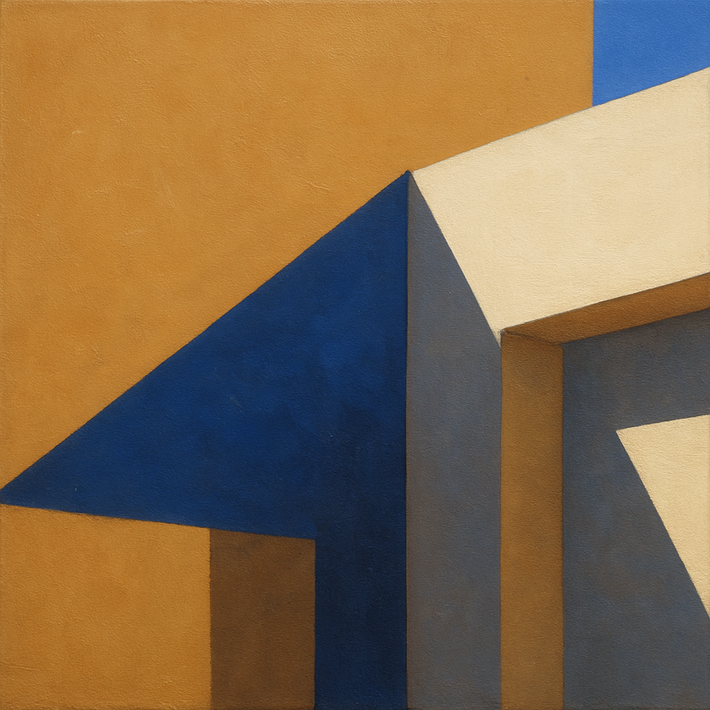 Sun & Shadow Architectural Facade Geometry No. 5 Fine Art Oil Painting - View 1