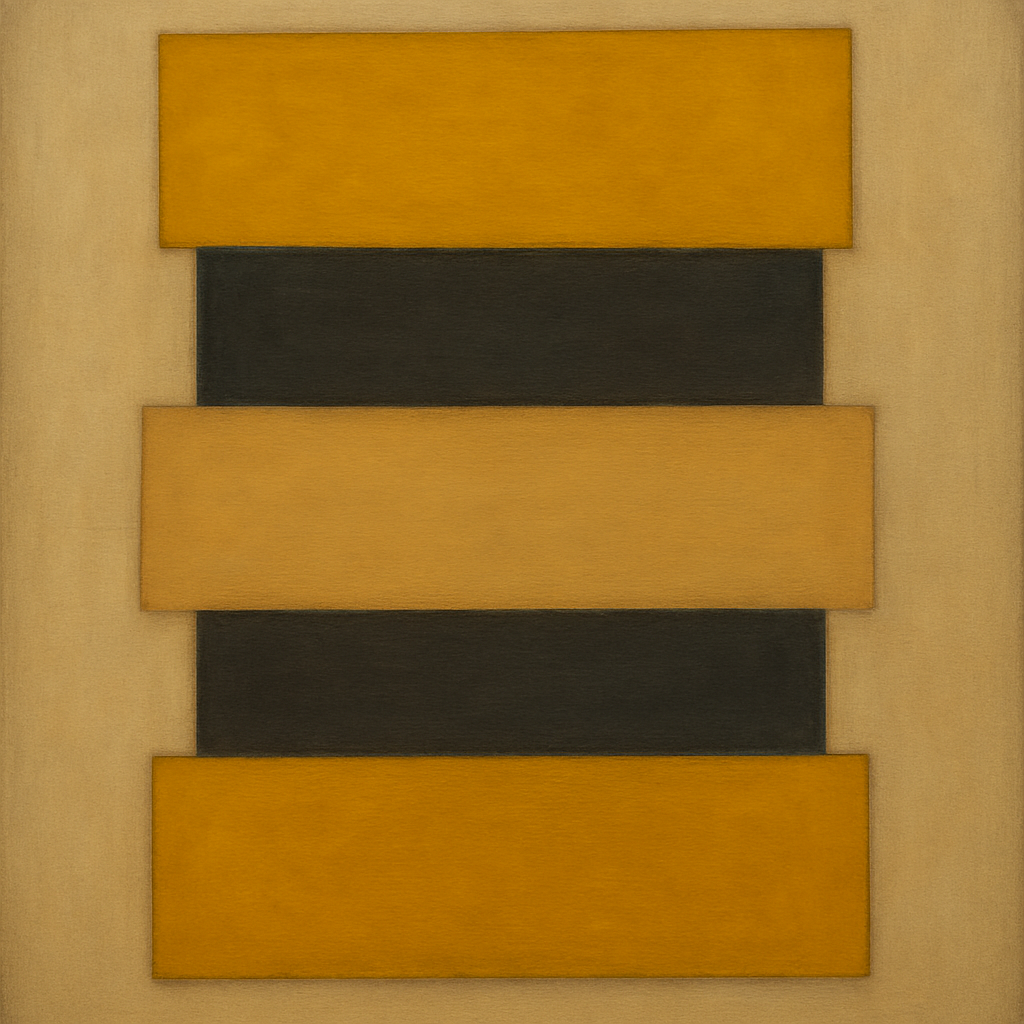 Stacked Horizon Blocks in Mustard & Charcoal No. 17 Oil Painting 100% Hand Painted Oil on Belgian Linen Canvas, Original Fine Art Wall Decor