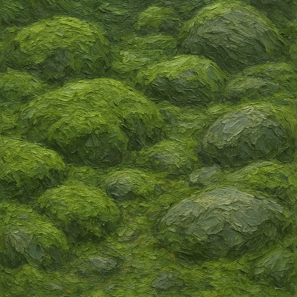 Verdant Moss & Stone Heavy Impasto Oil Painting - View 1