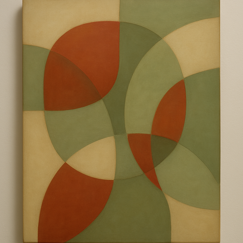 Intersecting Curved Forms in Olive & Rust No. 10 Oil Painting 100% Hand Painted Oil on Belgian Linen Canvas, Original Fine Art Wall Decor