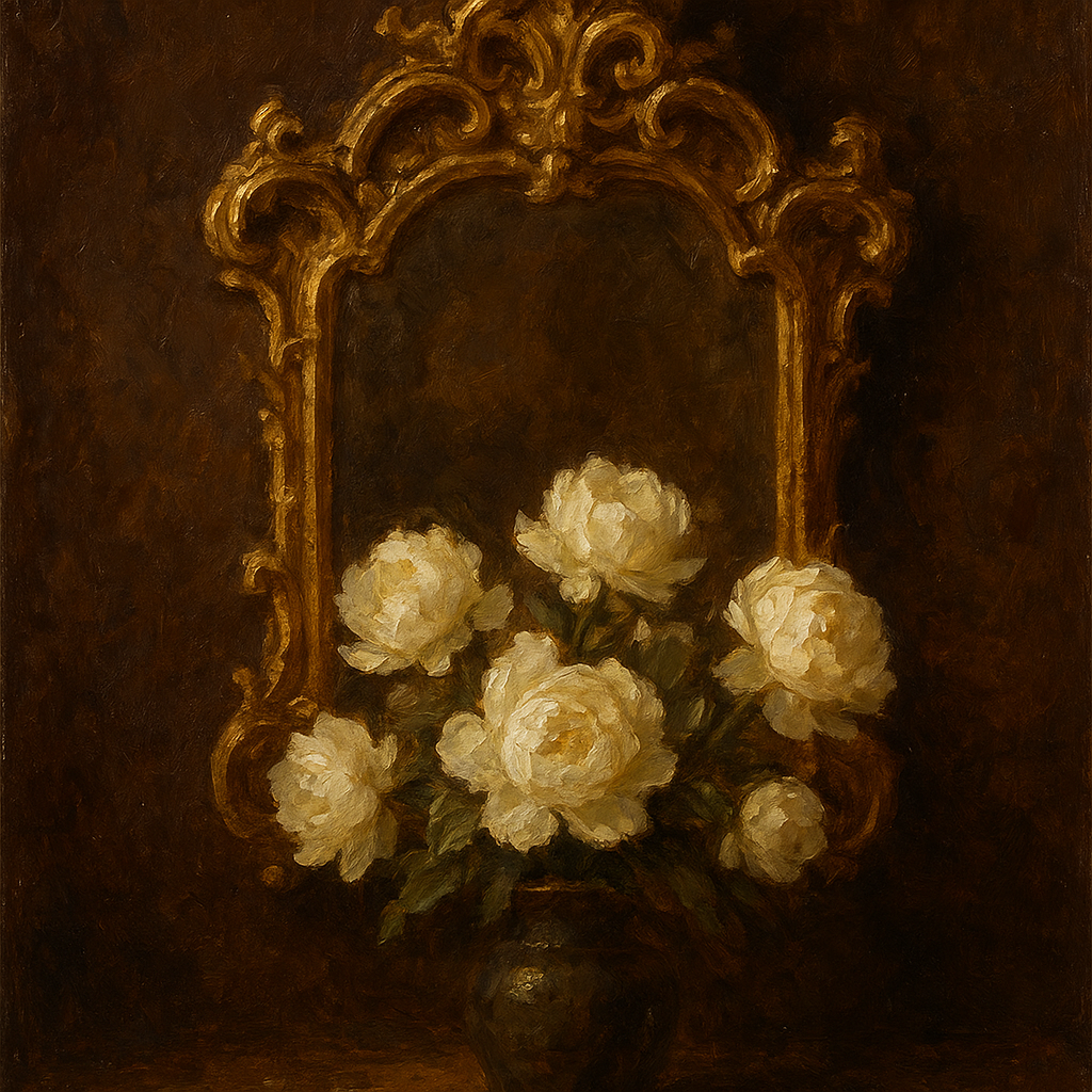 Baroque Gilded Mirror & Peonies No. 2 Oil Painting - 100% Hand-Painted Master Oil Painting
