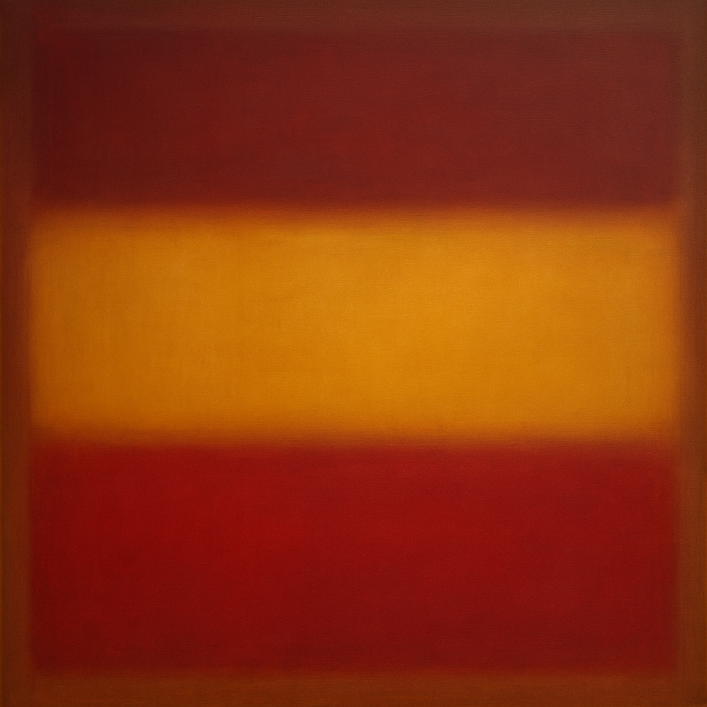 Crimson Burgundy & Saffron Gold Color Vibrations No. 21 Oil Painting - View 1