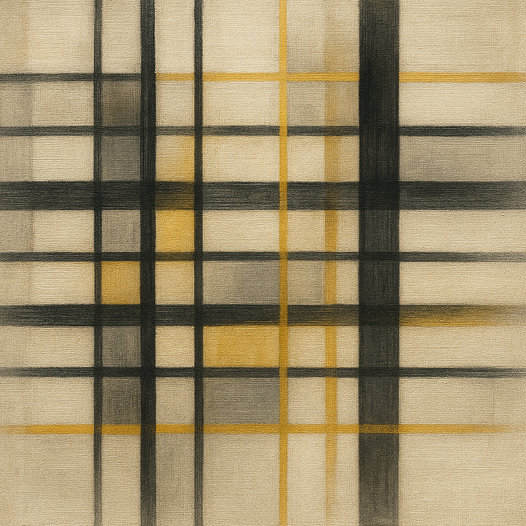Abstract Woven Line Matrix in Charcoal & Gold No. 2 Fine Art Oil Painting - View 1