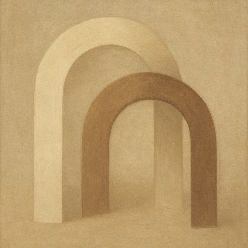 Minimalist Japandi Archways No. 10 - Modern Fine Art Oil Painting - View 1
