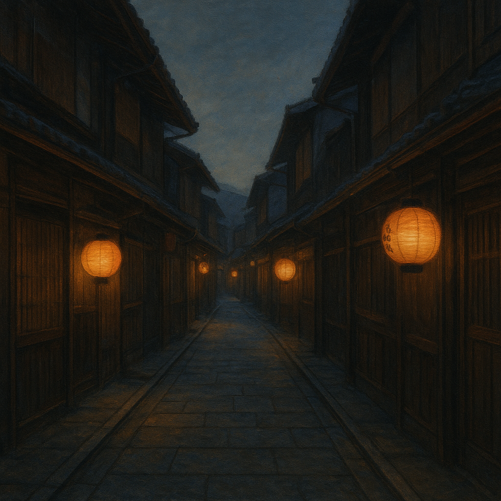 Old Kyoto Gion Alley in Soft Lantern Light No. 14 Oil Painting - View 1