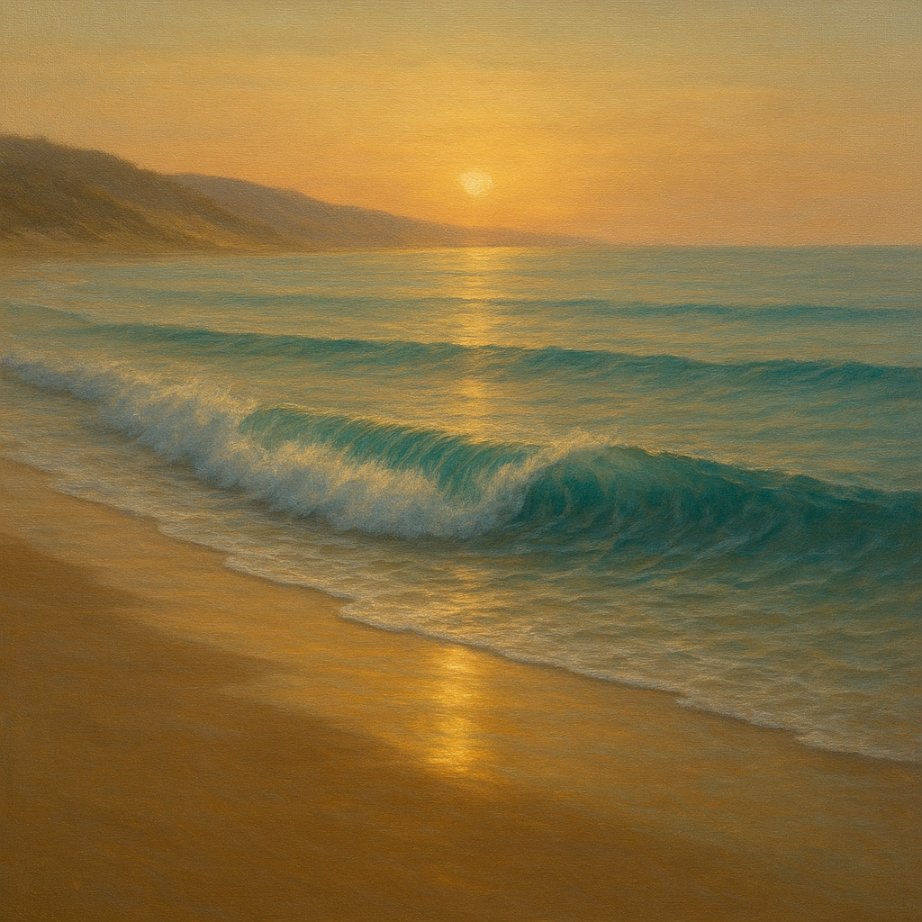 Gentle Breaking Waves & Wet Beach Reflection No. 12 Oil Painting 100% Hand Painted Oil on Belgian Linen Canvas, Original Fine Art Wall Decor