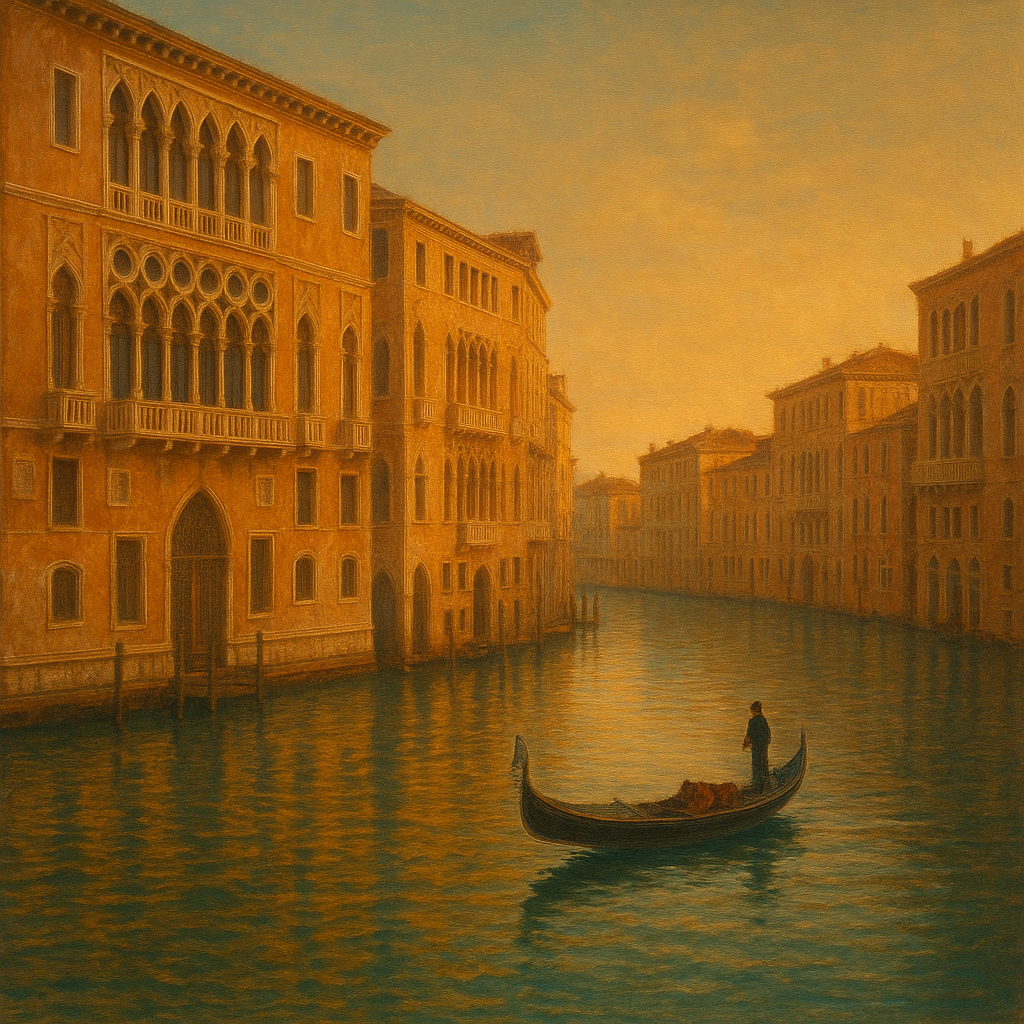 Venetian Canal Palaces at Golden Hour No. 16 Oil Painting - View 1