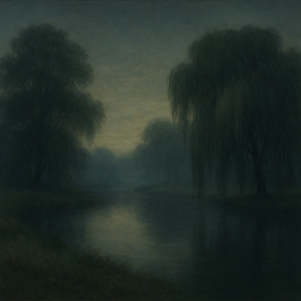 Tranquil Riverbank at Twilight Mist No. 9 Oil Painting - View 1