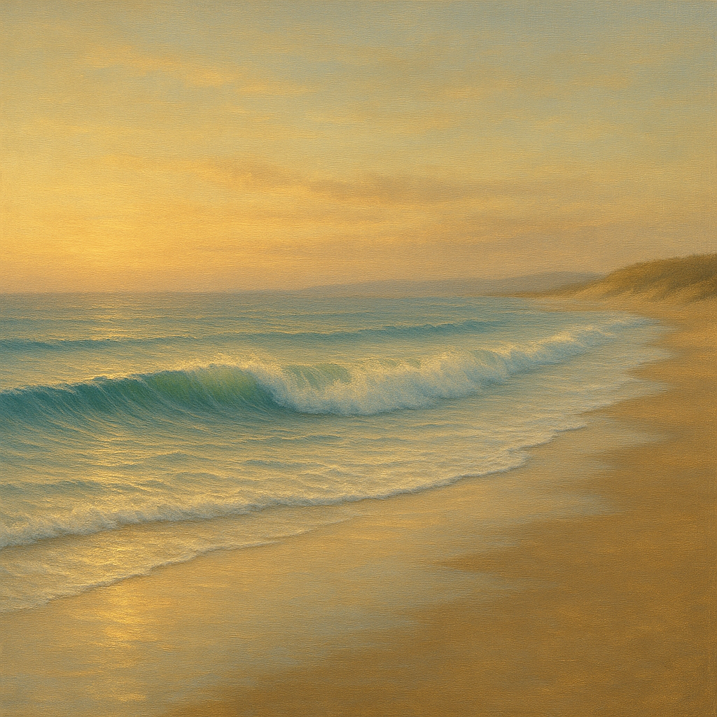 Gentle Breaking Waves & Wet Beach Reflection No. 18 Oil Painting - View 1