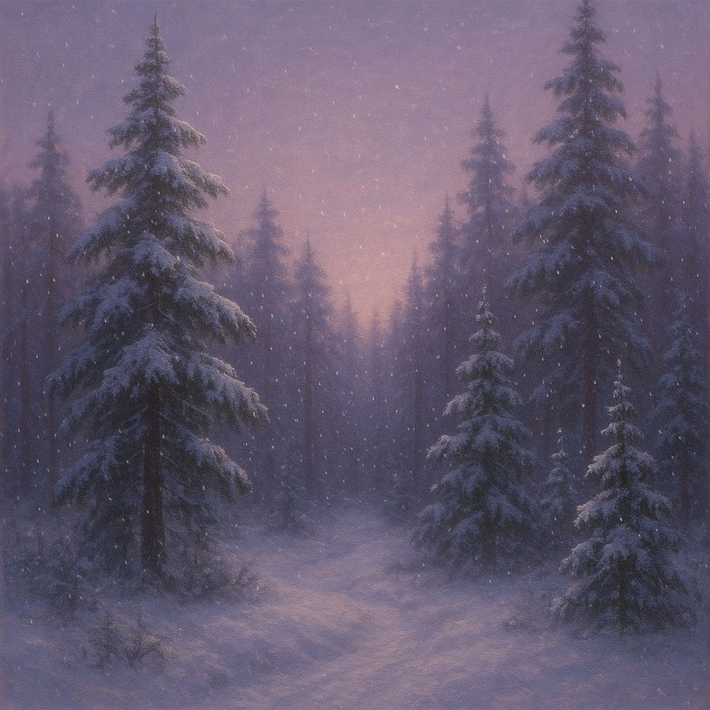 Quiet Pine Forest in Gentle Twilight Snow No. 2 Oil Painting - View 1