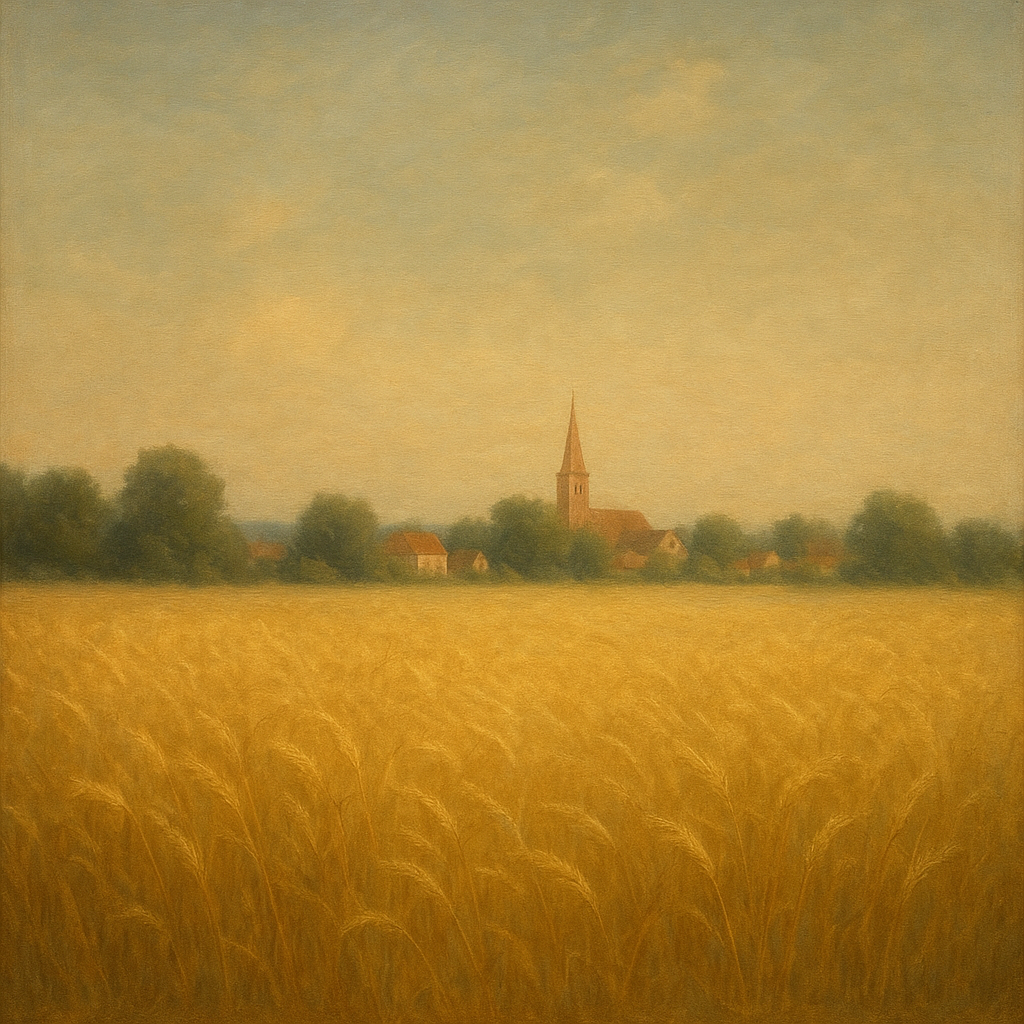 Sun-Drenched Wheatfield & Distant Village No. 7 Oil Painting - View 1